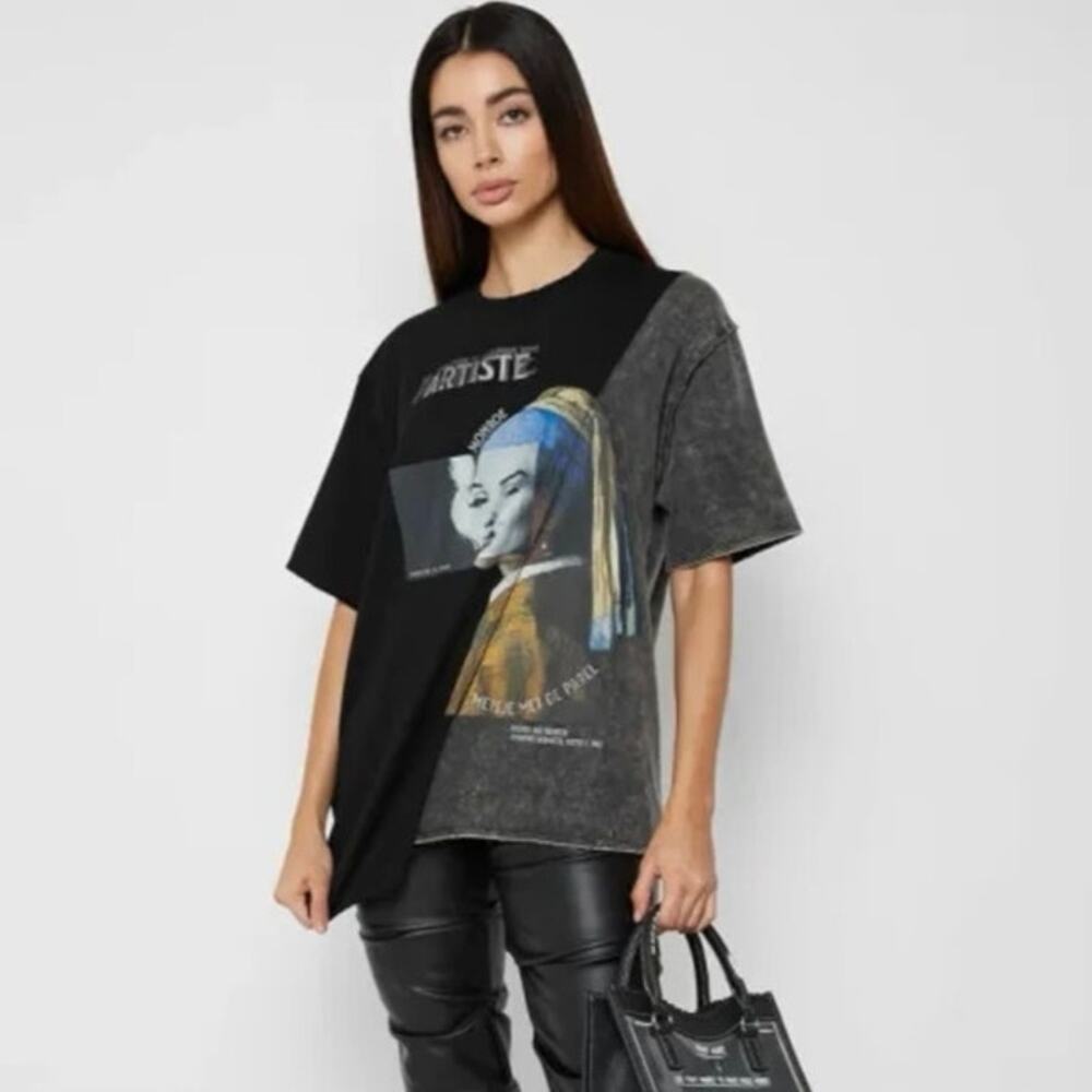 MANIERE De Voir 10 Split Graphic Tee Marilyn Monroe Girl With a Pearl Earring
